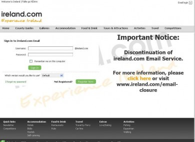 The ireland.com email service homepage