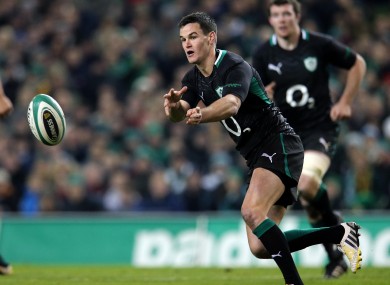 Jonny Sexton spins a pass against the Springboks.