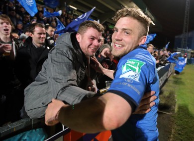 Jordi Murphy celebrates with Ian Madigan after Leinster beat Wasps last season.