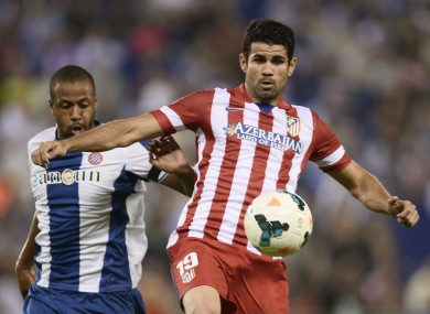 Costa is closed down by Espanyol's Sidnei last weekend.