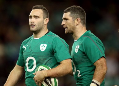 Dave Kearney is congratulated by his brother, Rob, after scoring on his debut.