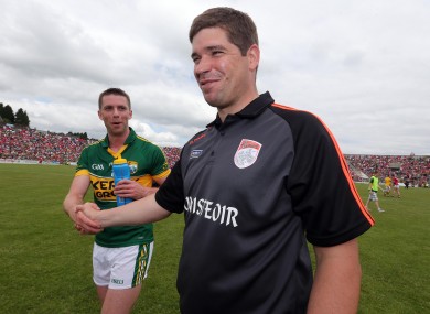 Kerry boss Eamonn Fitzmaurice with Marc Ó Sé after last summer's Munster final.