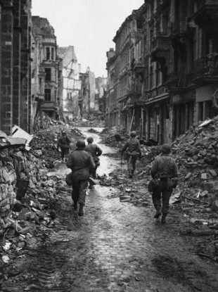 A badly-bombed Bonn in 1945 - today's blast happened in nearby town Euskirchen.