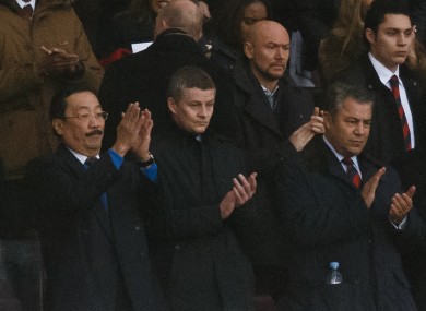 Cardiff City's owner Vincent Tan alongside Ole Gunnar Solskjaer.