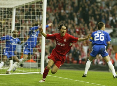 Luis Garcia celebrates his 2005 Champions League semi-final goal.